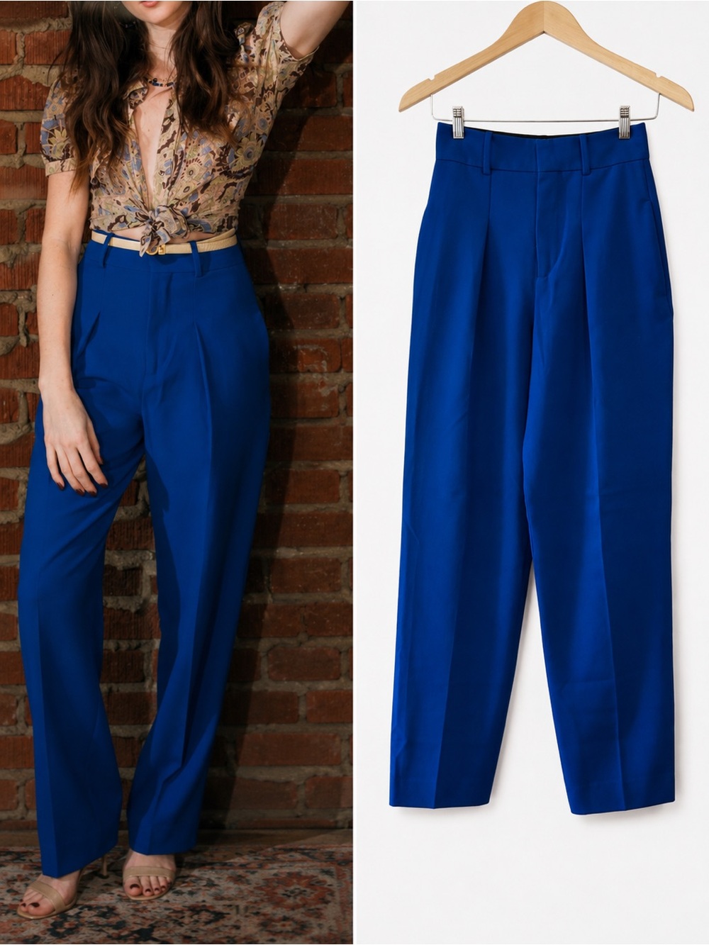 Zara Cobalt Blue High-Waisted Pleated Trousers